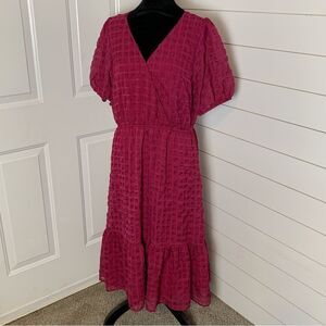 Ryan Michelle Dress woman’s XL Burgundy prairie peasant waffle print midi dress